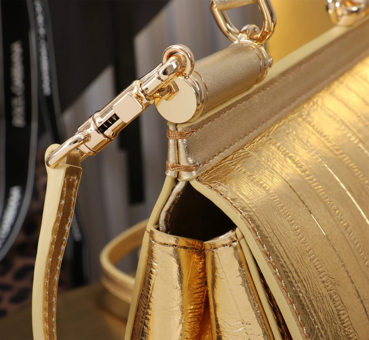 DOLCE & GABBANA Top Handle Bags Calfskin Leather Gold 18X11X6CM G0010066168 - Image 8