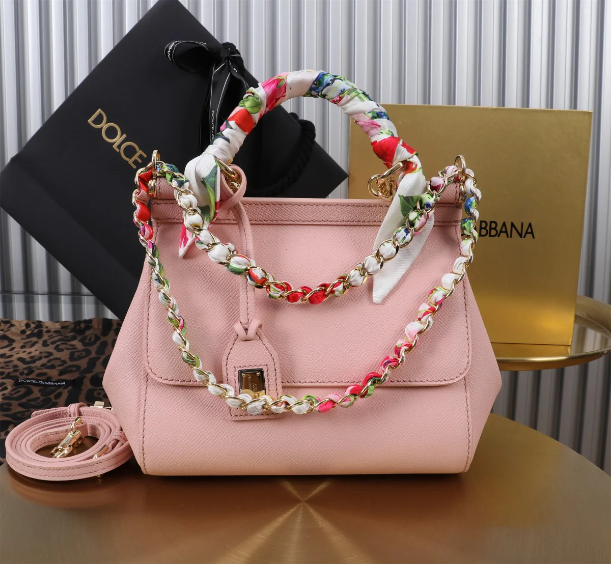 DOLCE & GABBANA Top Handle Bags Calfskin Leather Pink-Gold 20X16X8CM H0010066320