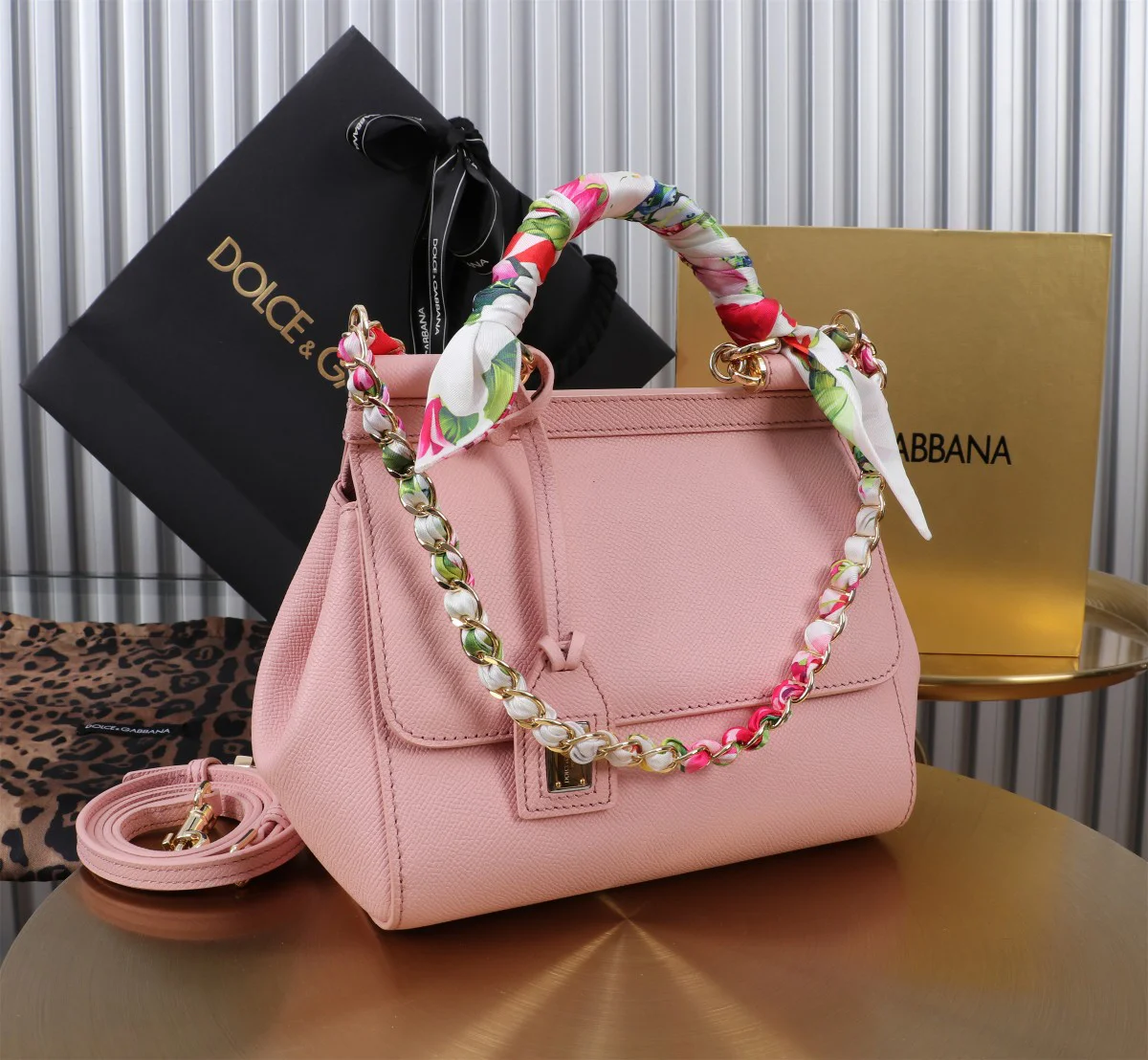 DOLCE & GABBANA Top Handle Bags Calfskin Leather Pink-Gold 20X16X8CM H0010066320 - Image 2