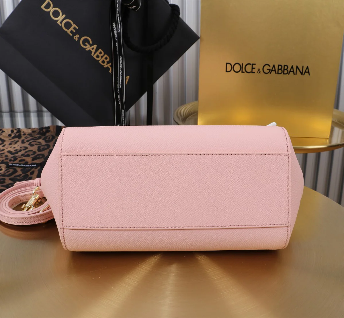 DOLCE & GABBANA Top Handle Bags Calfskin Leather Pink-Gold 20X16X8CM H0010066320 - Image 4