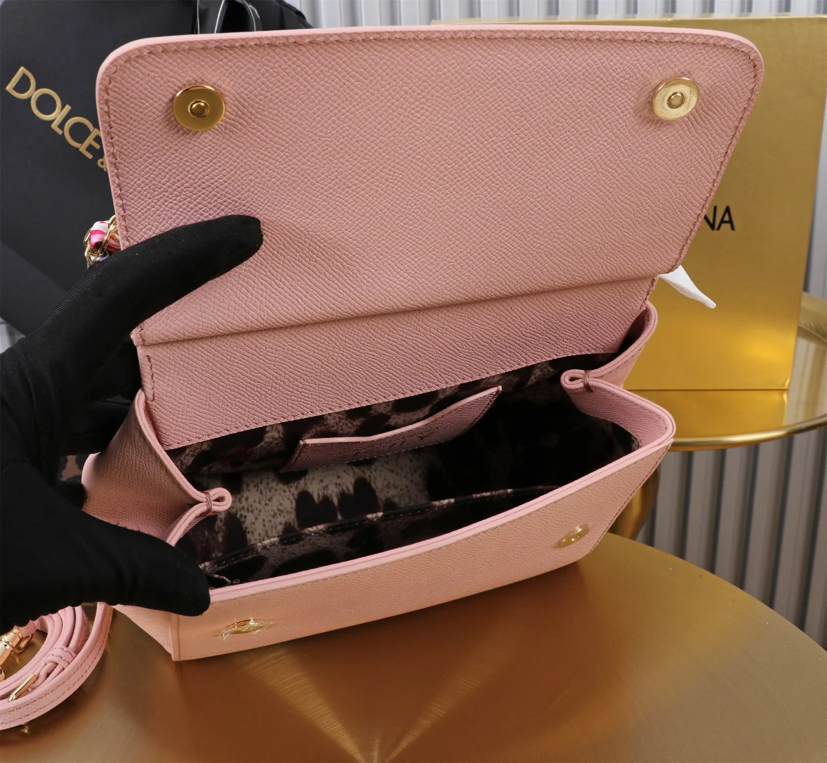 DOLCE & GABBANA Top Handle Bags Calfskin Leather Pink-Gold 20X16X8CM H0010066320 - Image 5