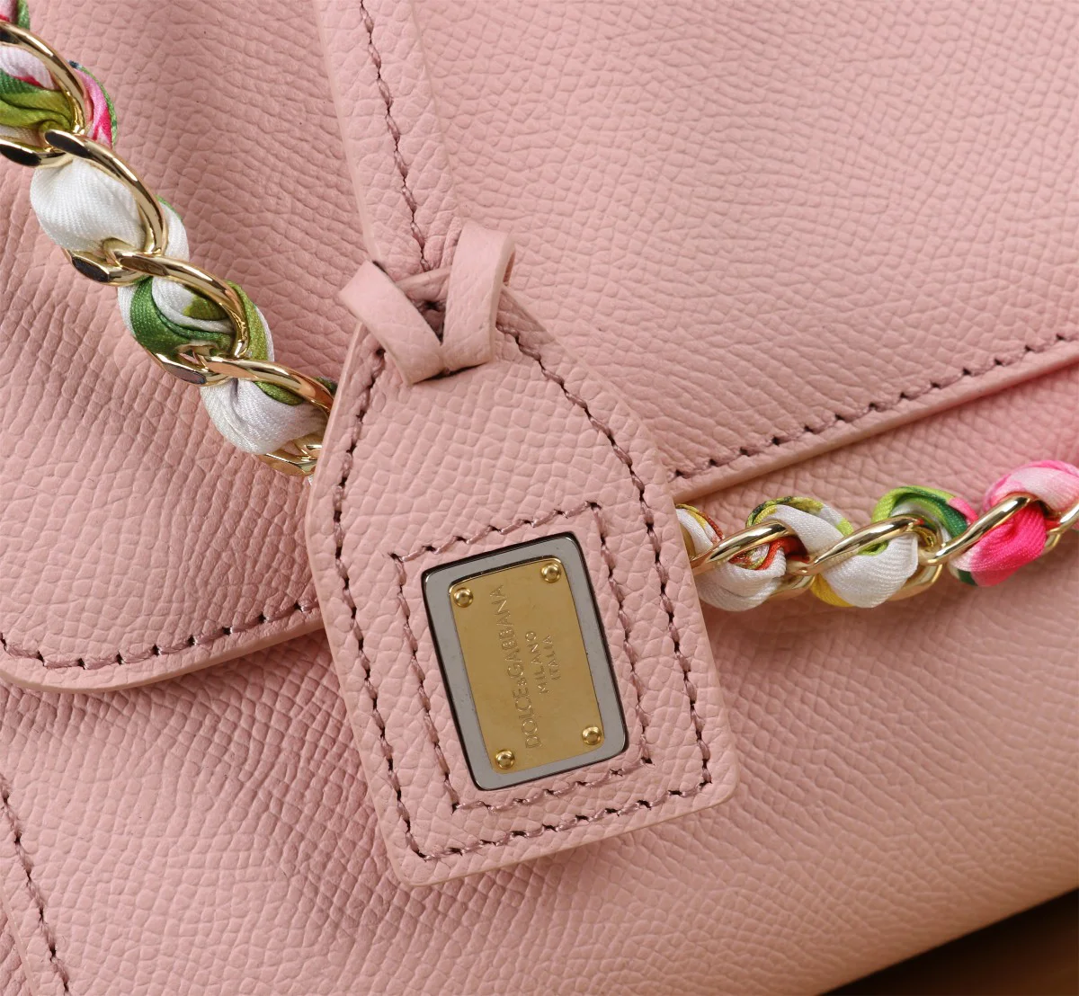 DOLCE & GABBANA Top Handle Bags Calfskin Leather Pink-Gold 20X16X8CM H0010066320 - Image 8