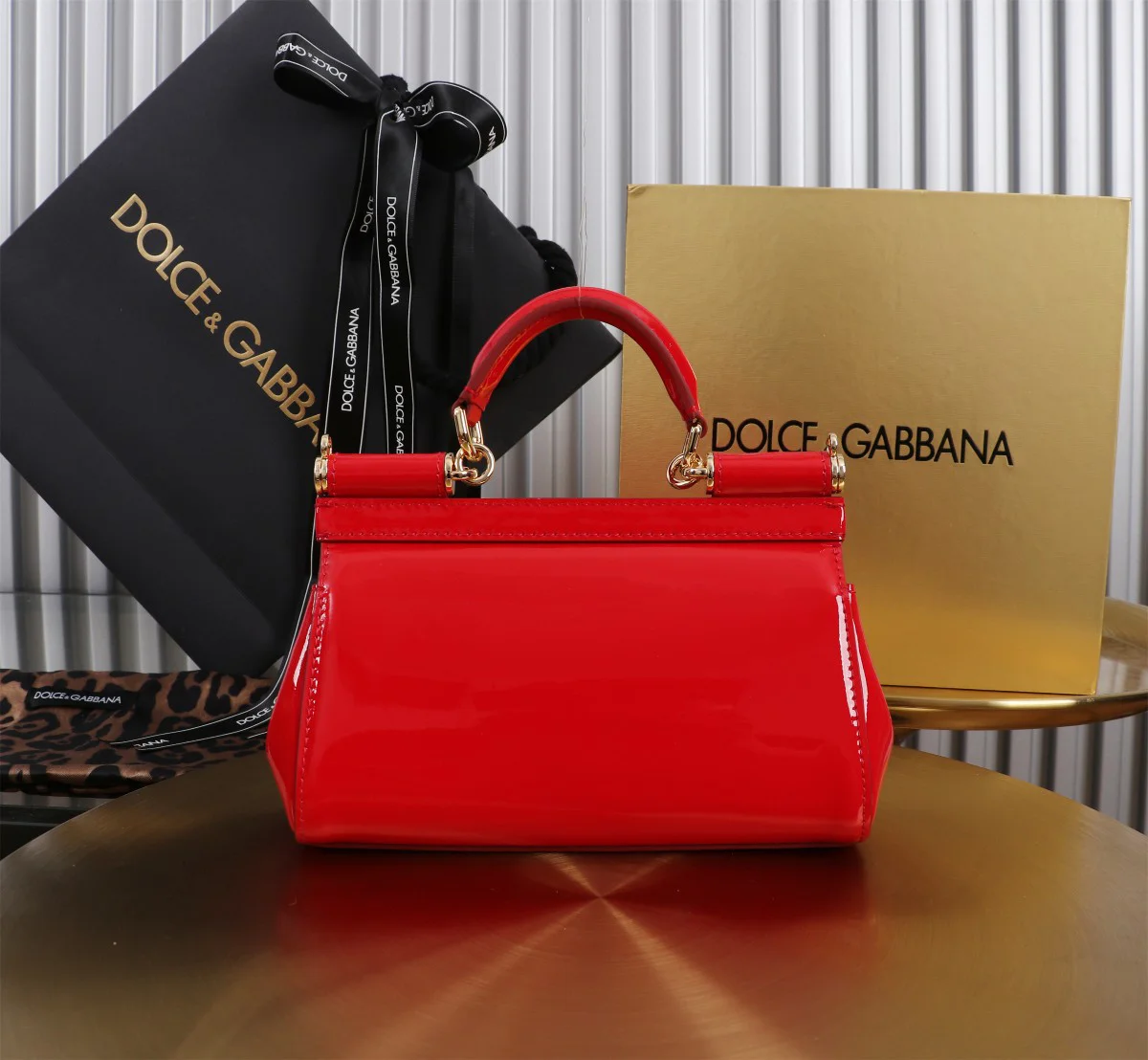 DOLCE & GABBANA Top Handle Bags Calfskin Leather Red-Gold 11X18X6CM G0010066090 - Image 3