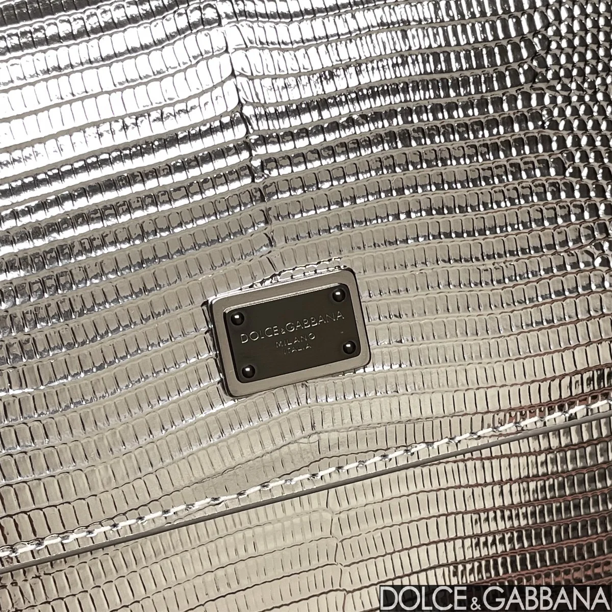 DOLCE & GABBANA Top Handle Bags Lizard Embossed Leather Silver 20X16X8CM H3010067183 - Image 6