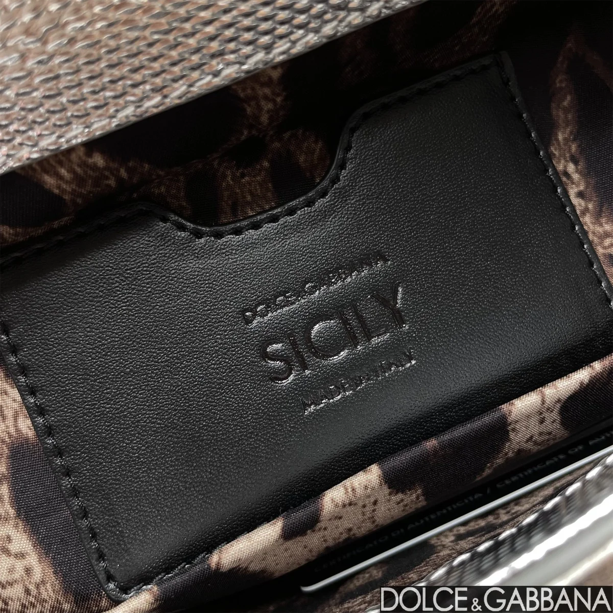 DOLCE & GABBANA Top Handle Bags Lizard Embossed Leather Silver 20X16X8CM H3010067183 - Image 9
