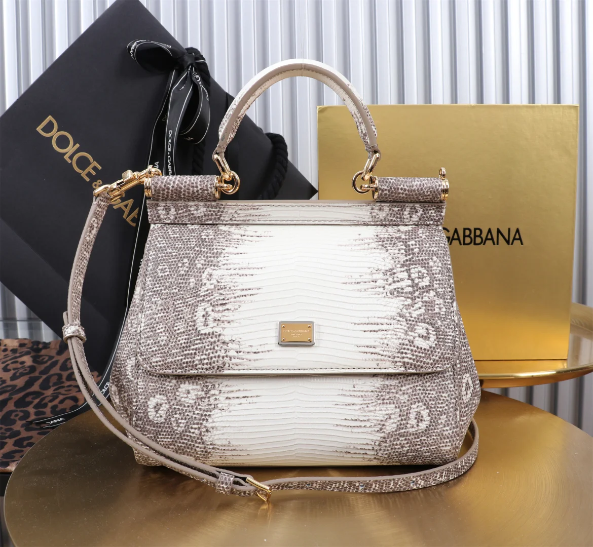 DOLCE & GABBANA Top Handle Bags Lizard Texture White-Gray 20X16X8CM H3010067189