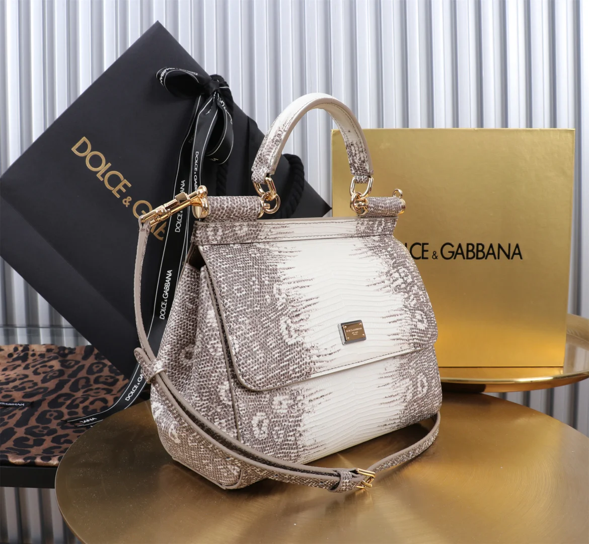 DOLCE & GABBANA Top Handle Bags Lizard Texture White-Gray 20X16X8CM H3010067189 - Image 2