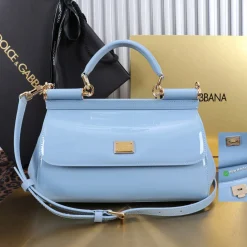 DOLCE & GABBANA Top Handle Bags Patent Leather Blue-Gold 25X17X9CM A00010066042