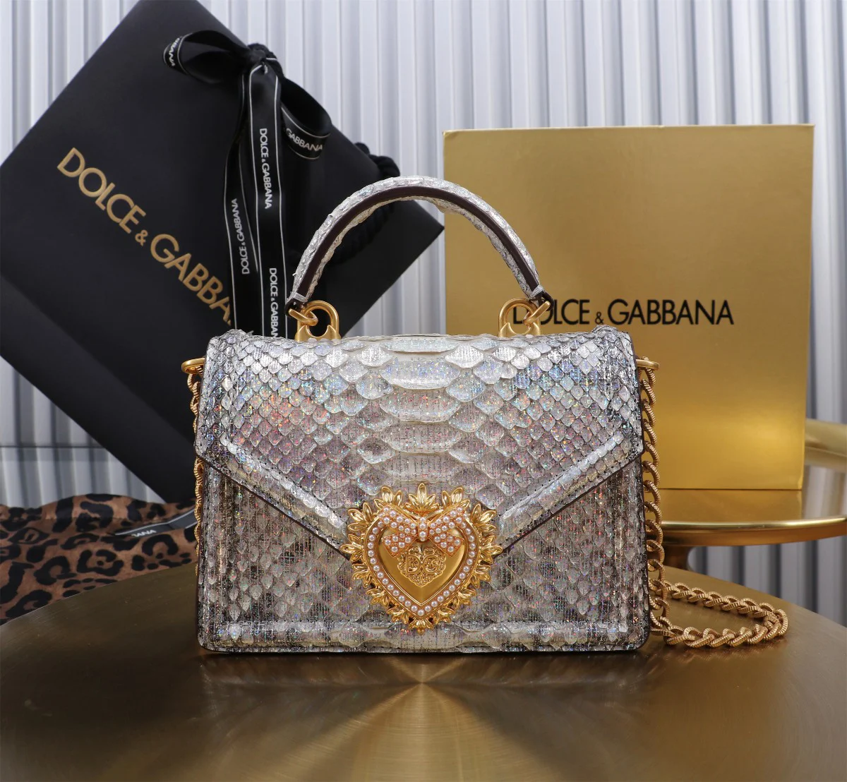 DOLCE & GABBANA Top Handle Bags Python Leather Silver-Gold 19X4.5X11CM A30010067139