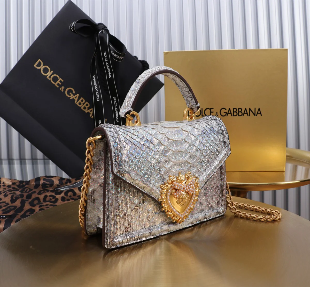 DOLCE & GABBANA Top Handle Bags Python Leather Silver-Gold 19X4.5X11CM A30010067139 - Image 2