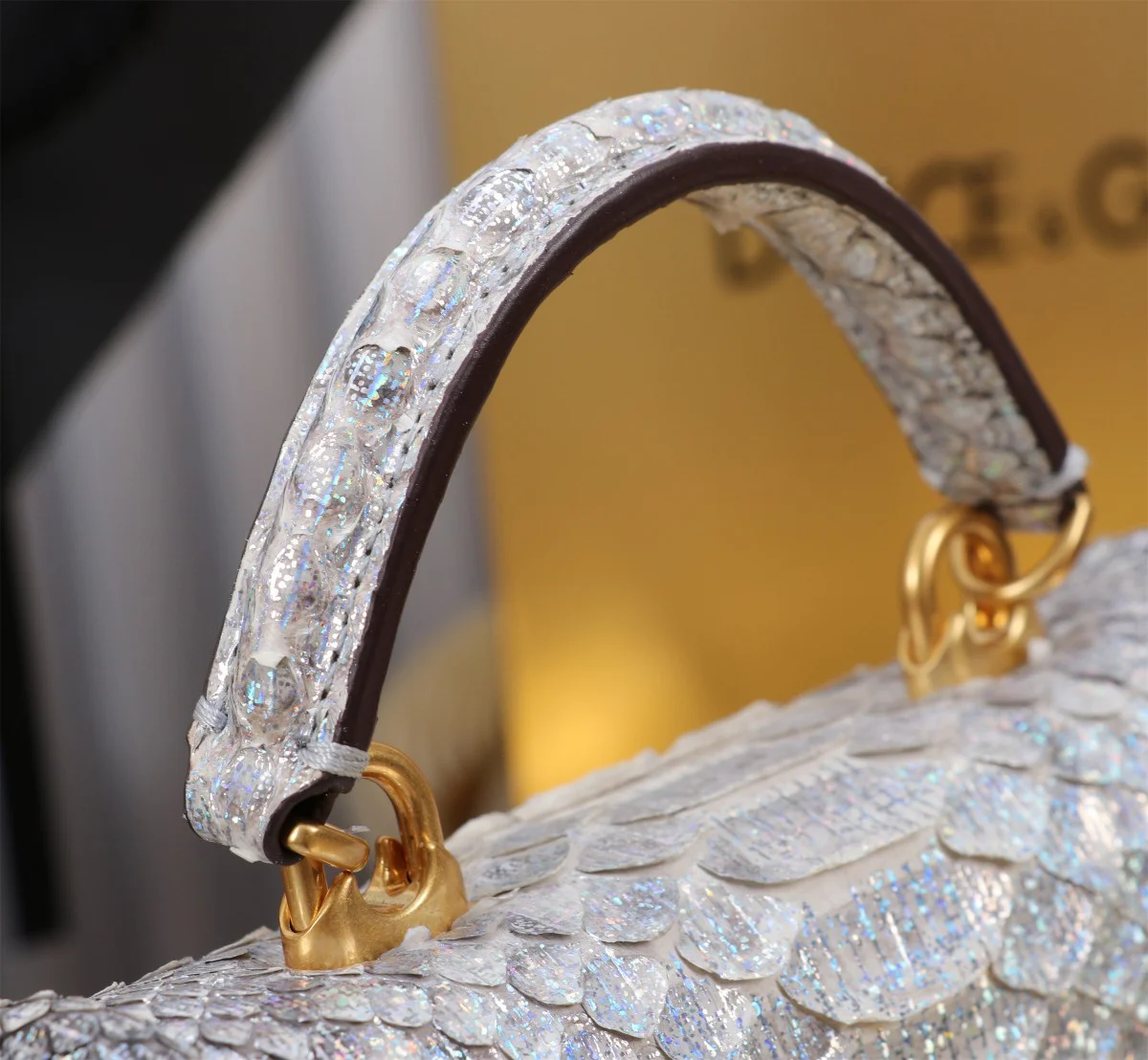 DOLCE & GABBANA Top Handle Bags Python Leather Silver-Gold 19X4.5X11CM A30010067139 - Image 7