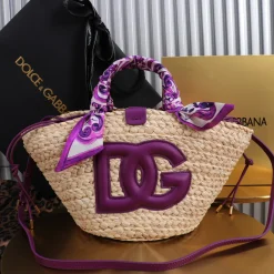 DOLCE & GABBANA Totes Bags Raffia Jacquard Beige-Purple 35X28X16CM H6010067289