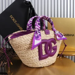 Alternative view of DOLCE & GABBANA Totes Bags Raffia Jacquard Beige-Purple 35X28X16CM H6010067289