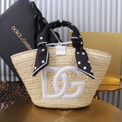 DOLCE & GABBANA Totes Bags Wicker Beige-White-Black 35X26X16CM G7010067295