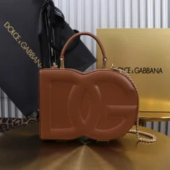DOLCE & GABBANA Trend Bags Calf Leather Brown-Gold 20X15X6.5CM A22010067285
