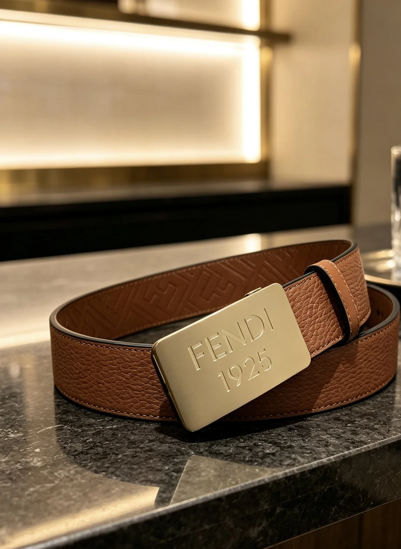 FENDI Belts Brown-Gold 35mm Width A8010050329 - Image 2