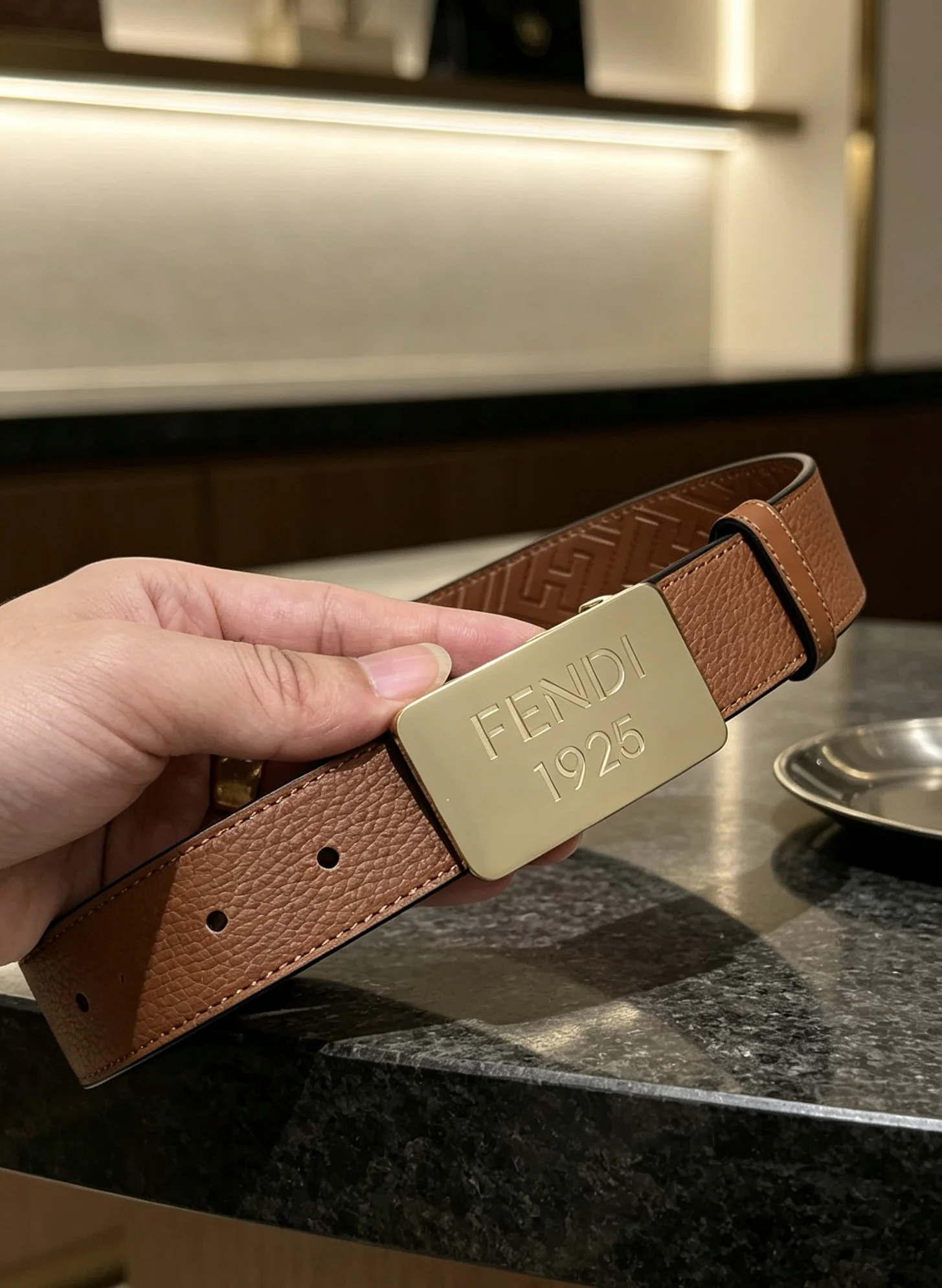FENDI Belts Brown-Gold 35mm Width A8010050329 - Image 5