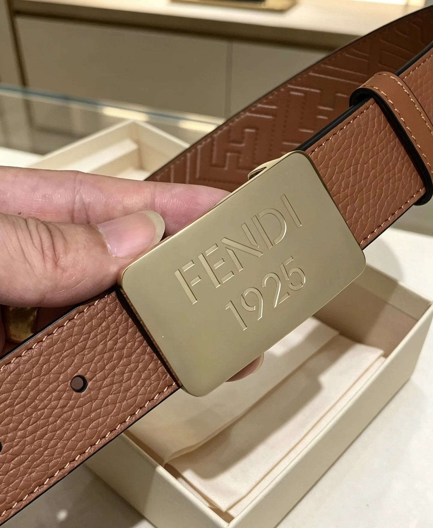 FENDI Belts Brown-Gold 35mm Width A8010050329 - Image 6