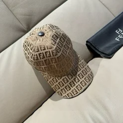 FENDI Caps Canvas Leather Brown-Gold ONE SIZE F010072064