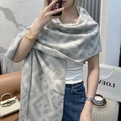 FENDI Scarves Cashmere Grey-White One Size A5510070907