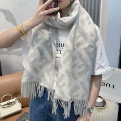 Alternative view of FENDI Scarves Cashmere Grey-White One Size A5510070907