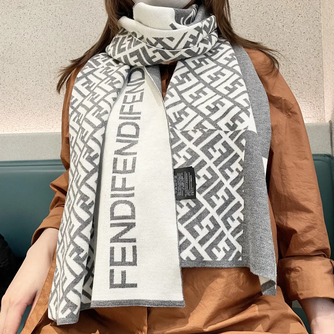 FENDI Scarves Cashmere White-Gray One Size A2010070744