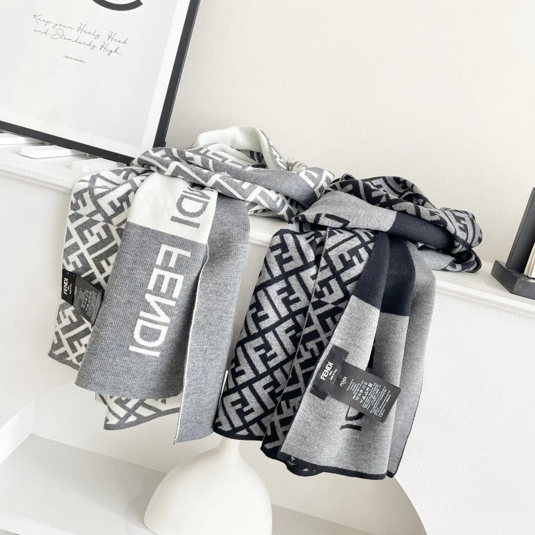 FENDI Scarves Cashmere White-Gray One Size A2010070744 - Image 3
