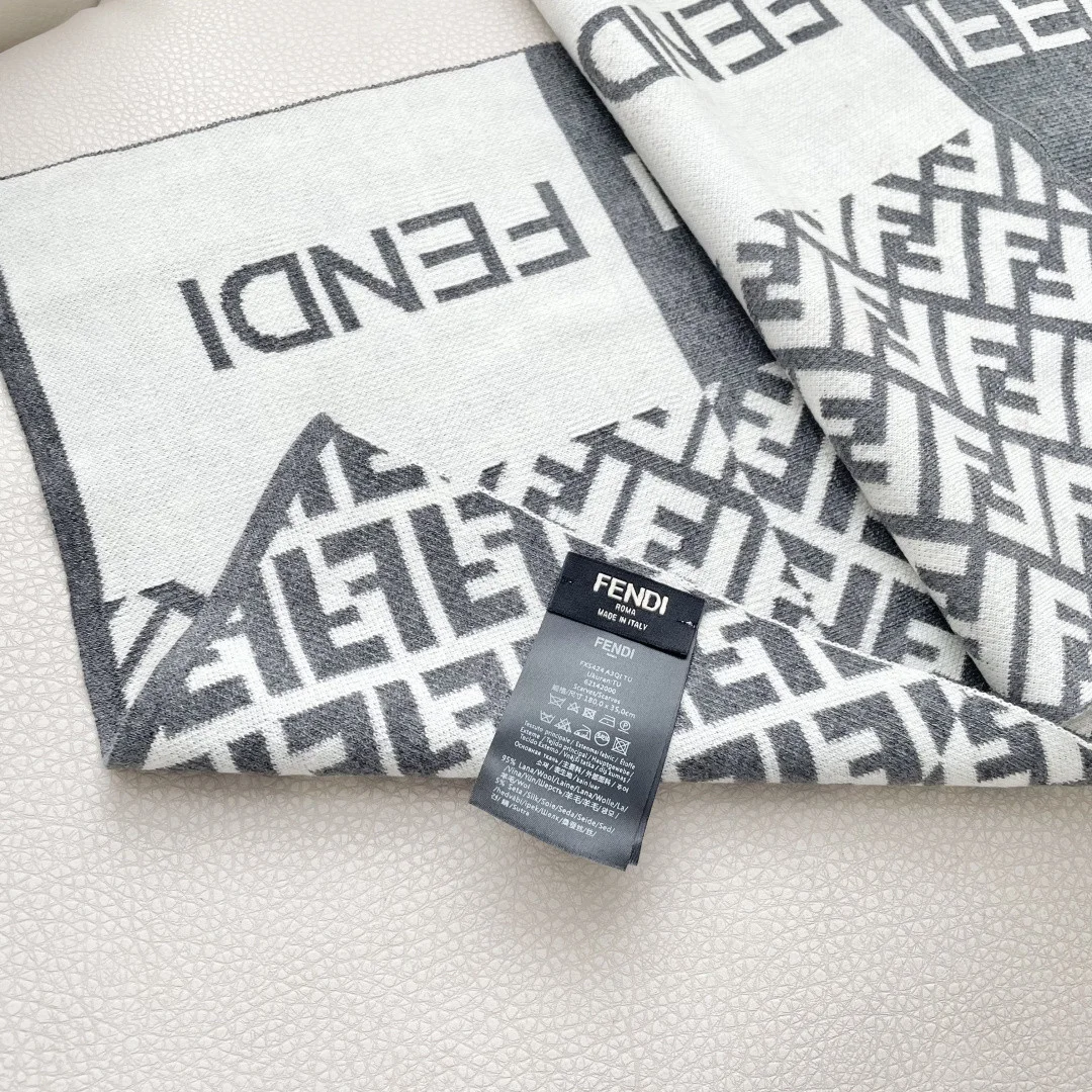FENDI Scarves Cashmere White-Gray One Size A2010070744 - Image 9