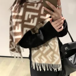 FENDI Scarves Cashmere Wool Brown-White One Size A1010070357
