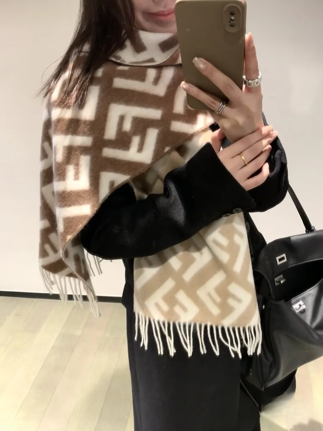 FENDI Scarves Cashmere Wool Brown-White One Size A1010070357