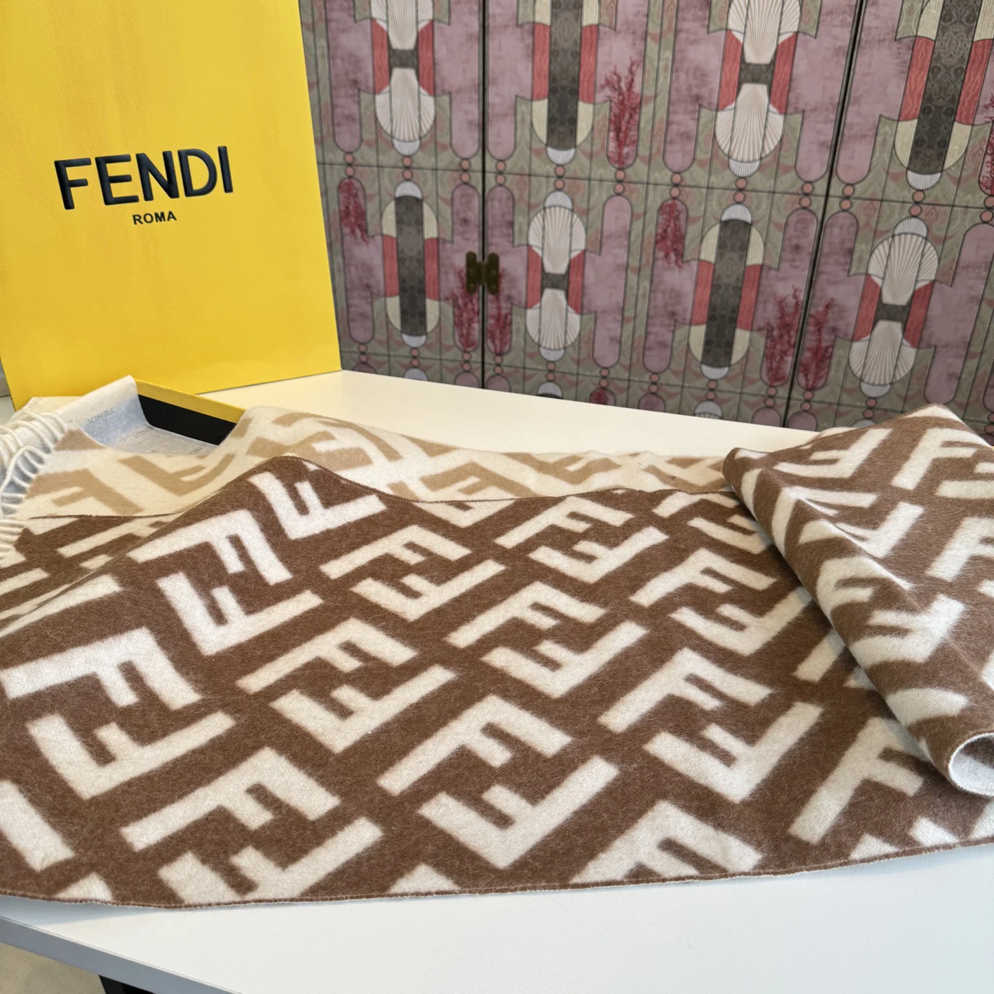 FENDI Scarves Cashmere Wool Brown-White One Size A1010070357 - Image 11