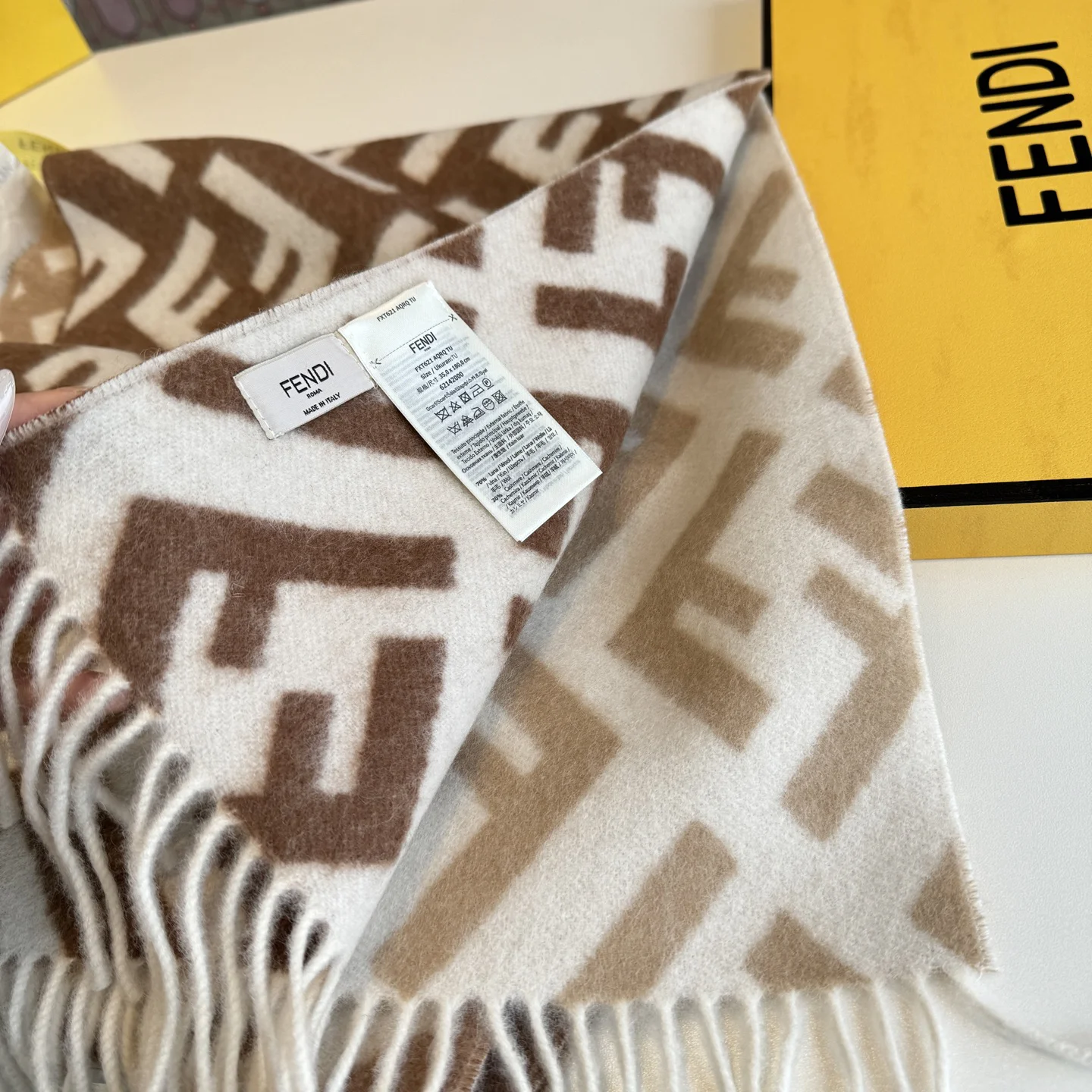 FENDI Scarves Cashmere Wool Brown-White One Size A1010070357 - Image 12