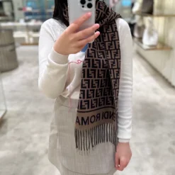 FENDI Scarves Wool Cashmere Brown-Black 30X180 A3010071461