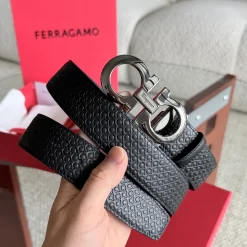 FERRAGAMO Belts Black-Silver 3.5cm Width A7010050002