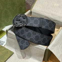GUCCI Belts Canvas and Leather Black-Silver 40cm Width A6010050099