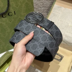 Alternative view of GUCCI Belts Canvas and Leather Black-Silver 40cm Width A6010050099