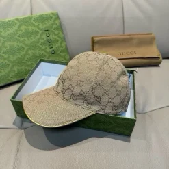 GUCCI Caps Canvas Leather Beige-Gold One Size F010071302