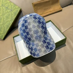 GUCCI Caps Denim Leather Blue-White 56 F010071300