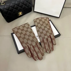 GUCCI Gloves Lambskin Brown-Red One Size A0010070462