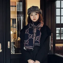 GUCCI Scarves Cashmere Black-Navy-Pink 70_180CM A0510070104