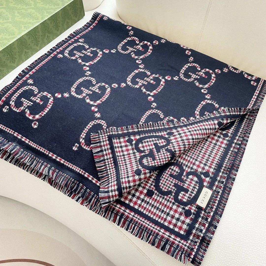 GUCCI Scarves Cashmere Black-Navy-Pink 70_180CM A0510070104 - Image 3