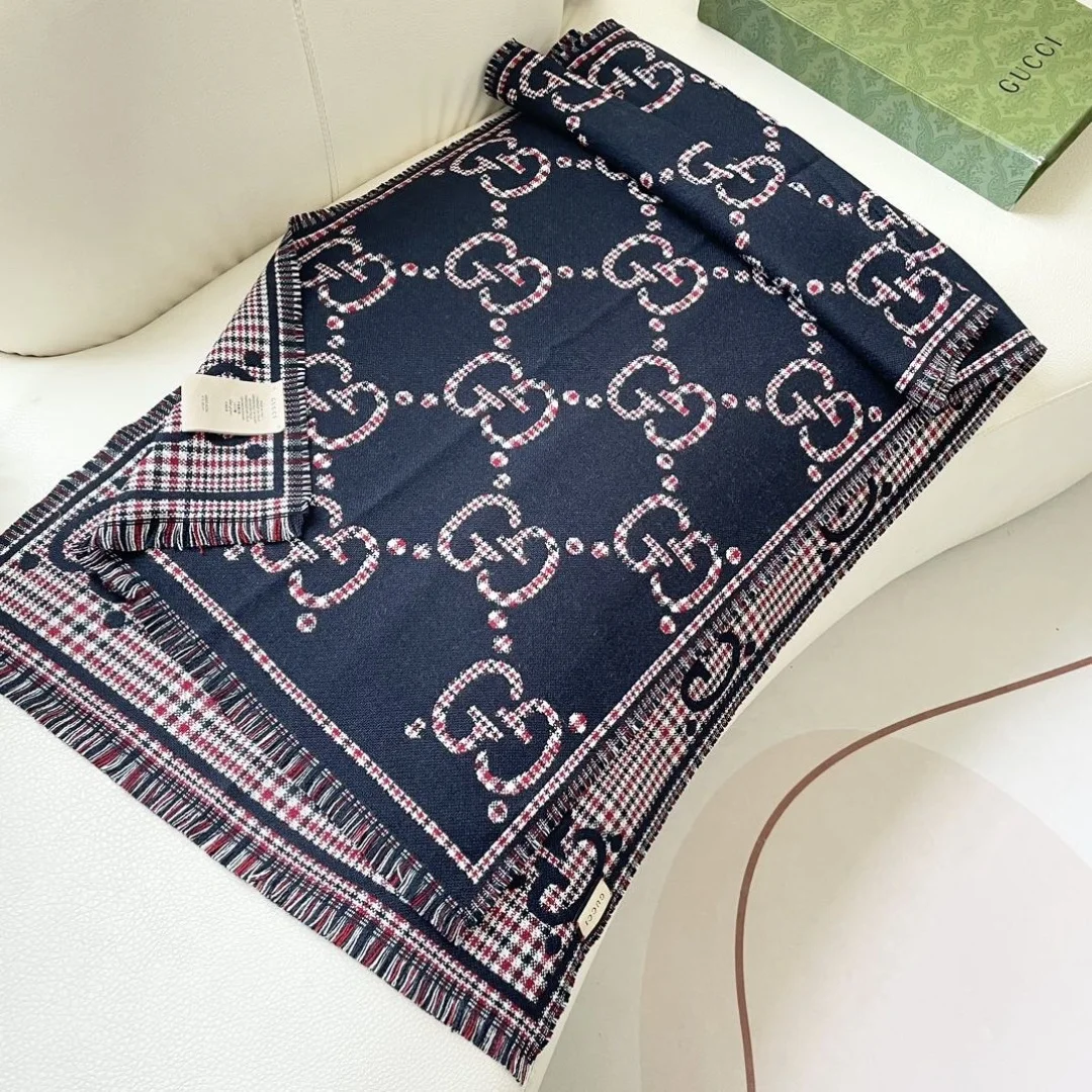GUCCI Scarves Cashmere Black-Navy-Pink 70_180CM A0510070104 - Image 4