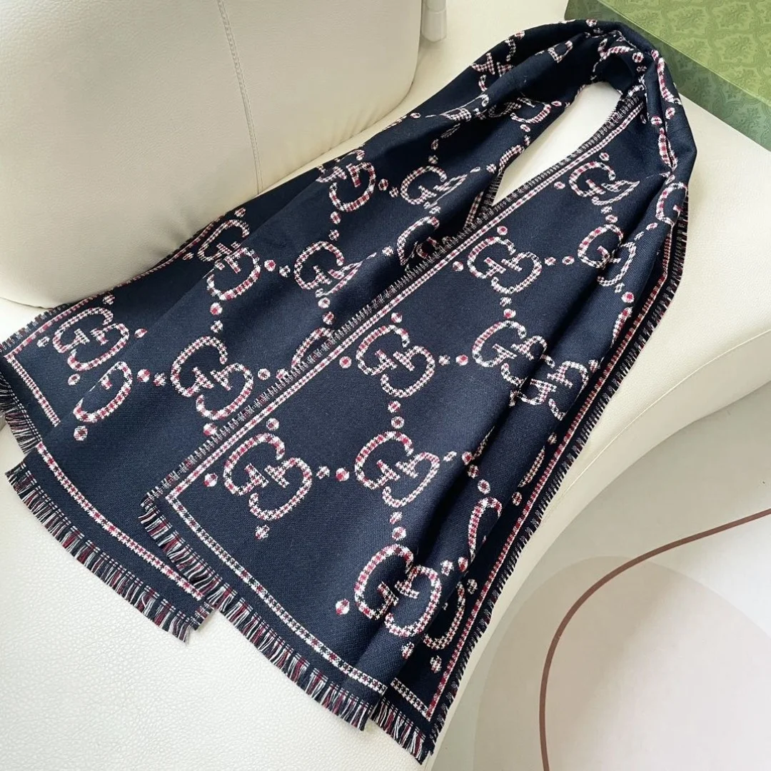 GUCCI Scarves Cashmere Black-Navy-Pink 70_180CM A0510070104 - Image 5
