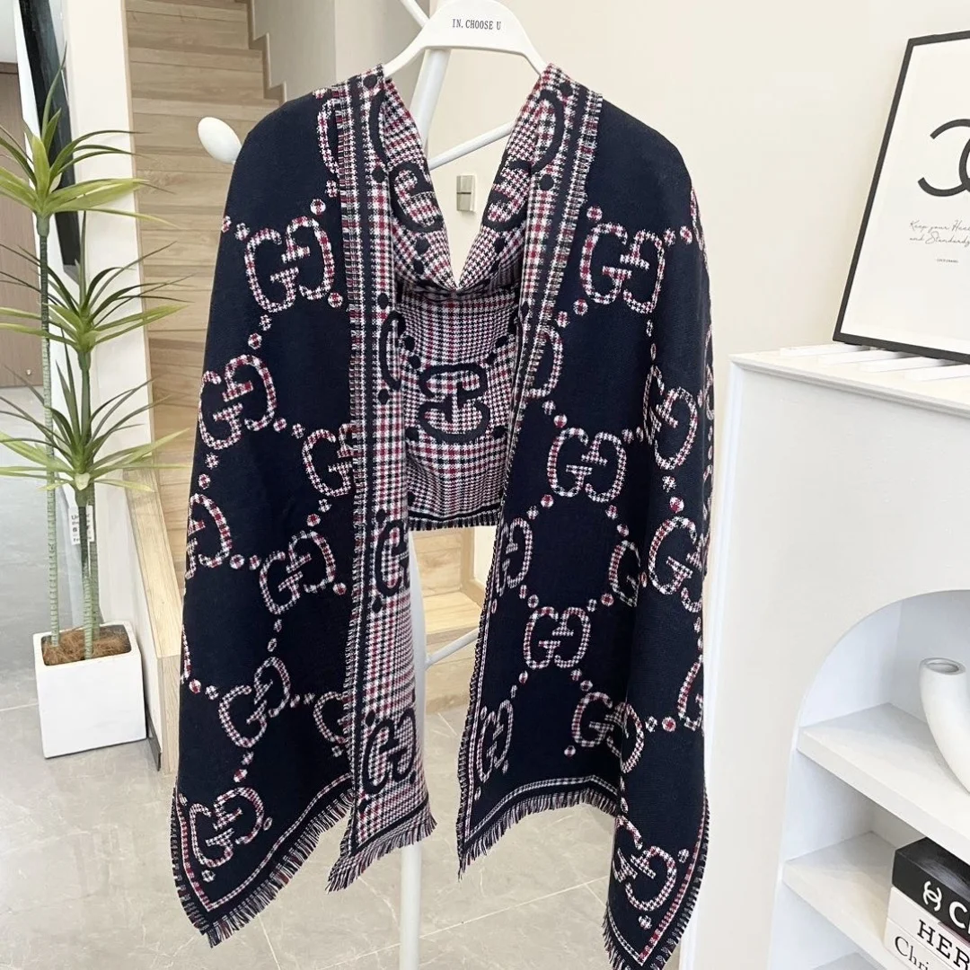 GUCCI Scarves Cashmere Black-Navy-Pink 70_180CM A0510070104 - Image 6