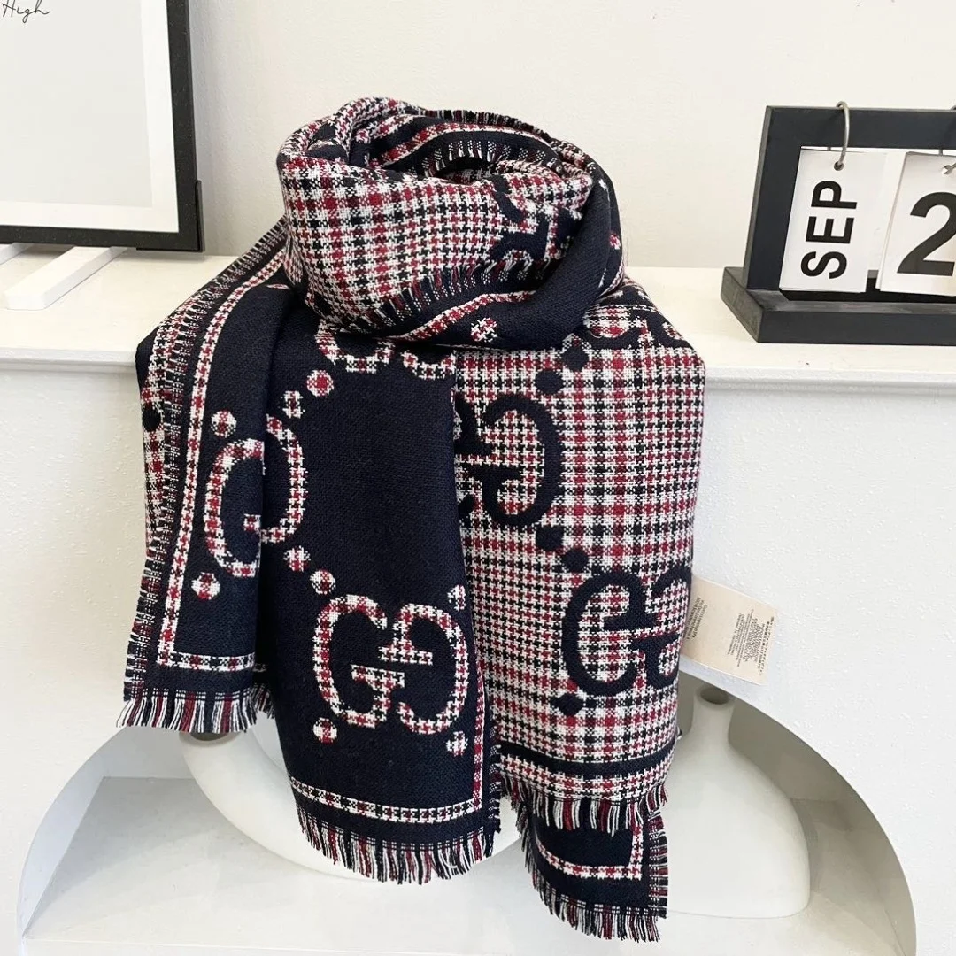GUCCI Scarves Cashmere Black-Navy-Pink 70_180CM A0510070104 - Image 7