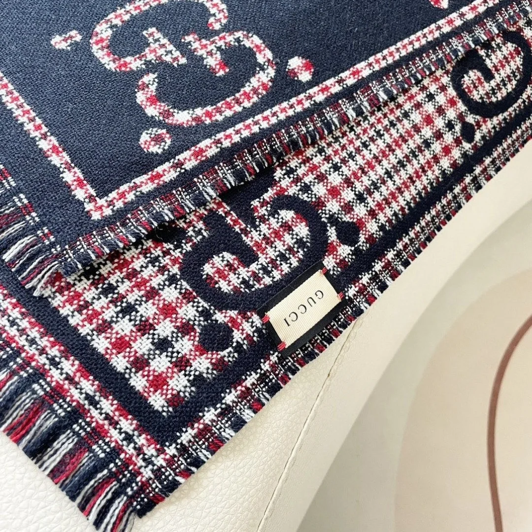 GUCCI Scarves Cashmere Black-Navy-Pink 70_180CM A0510070104 - Image 8