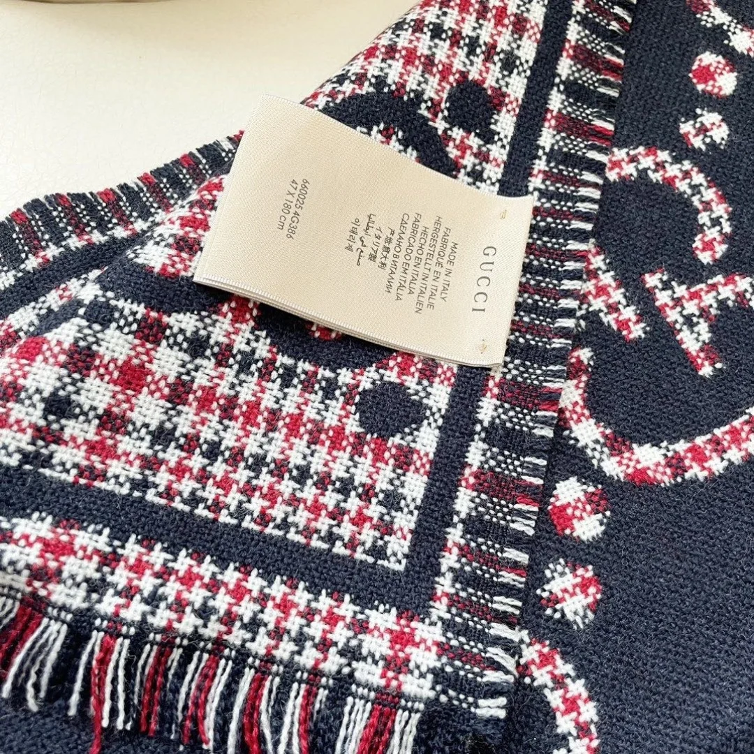 GUCCI Scarves Cashmere Black-Navy-Pink 70_180CM A0510070104 - Image 9