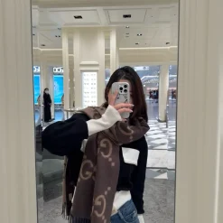GUCCI Scarves Cashmere Brown-Beige One Size A2010071182