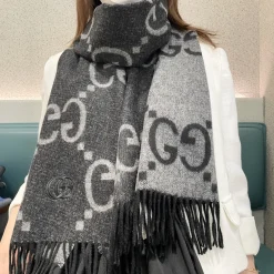 GUCCI Scarves Cashmere Jacquard Black-Gray One Size A4510070830