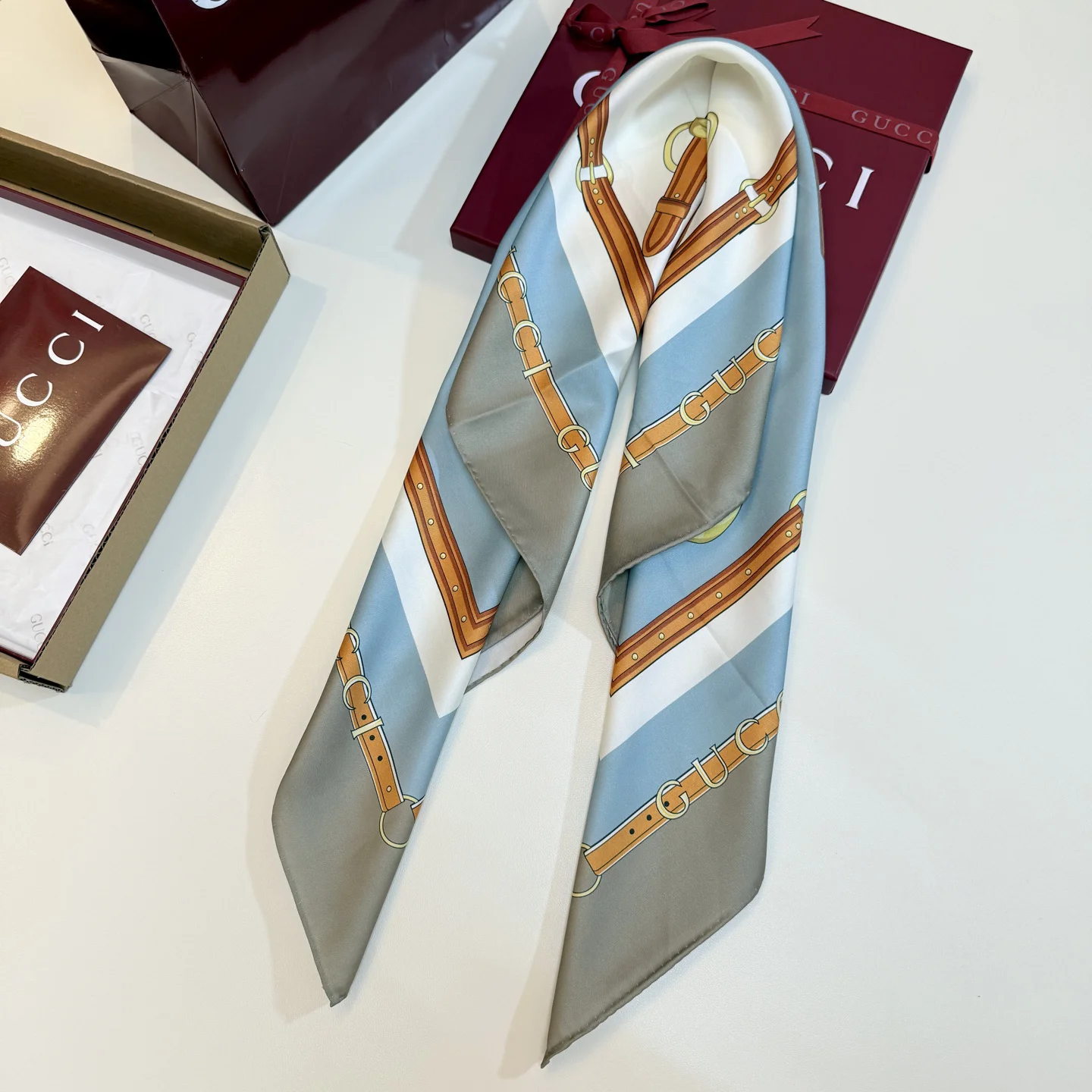 GUCCI Scarves Gray-Brown-Gold A1510073038 - Image 2